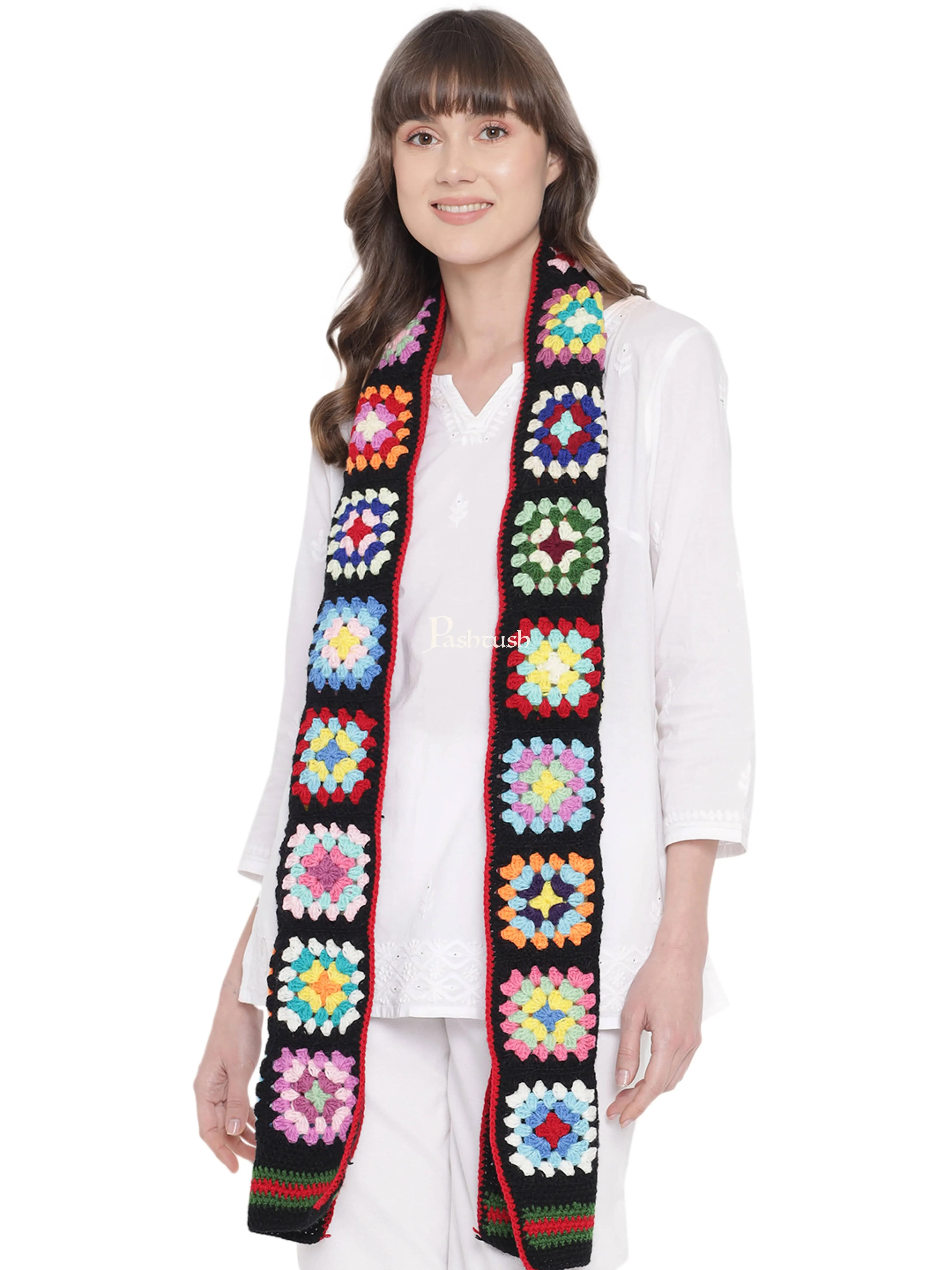 Pashtush Handmade Womens Stole, Hand Knitted, Checkered Scarf ( Alchemy Collection ), Multicoloured