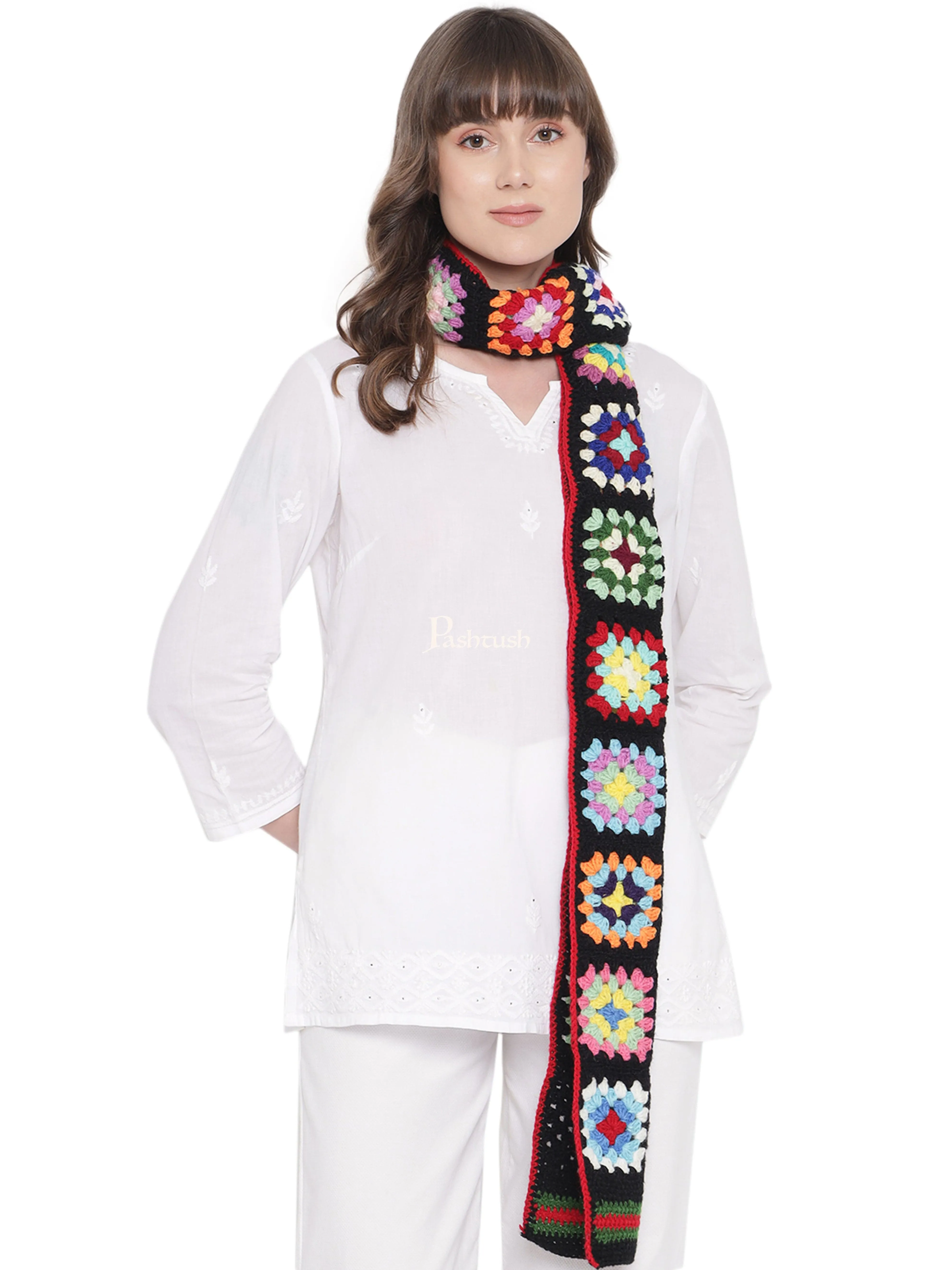 Pashtush Handmade Womens Stole, Hand Knitted, Checkered Scarf ( Alchemy Collection ), Multicoloured