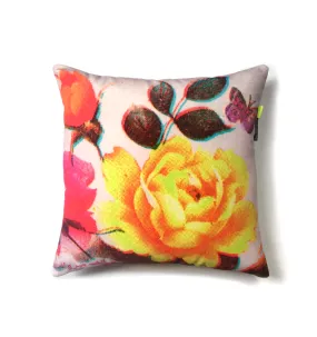 Roses & Butterflies | Yellow | Velvet Cushion