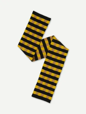 SMALL CHECK AND STRIPE SCARF TURMERIC & BULLION