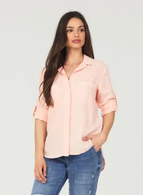 Split Back Button Down - Sunset Coral