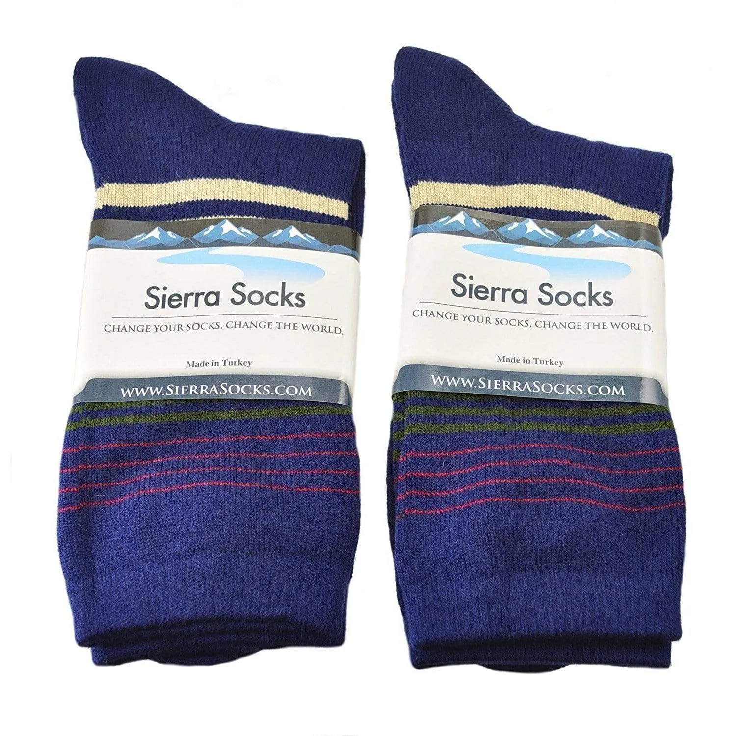 Striped Unisex Hi-Bulk Outdoor Acrylic Crew Winter Thermal Socks 2 Set