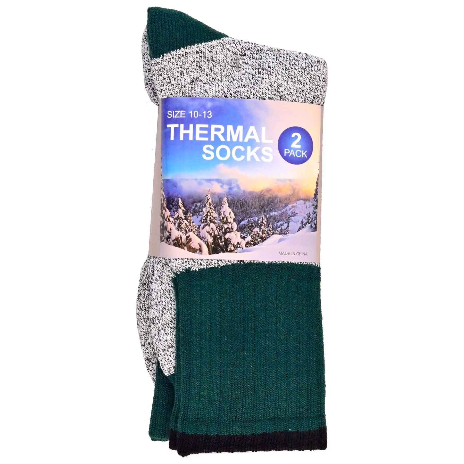 TeeHee Socks Men's Thermal Cotton Crew Green Tip 2-Pack (50766)