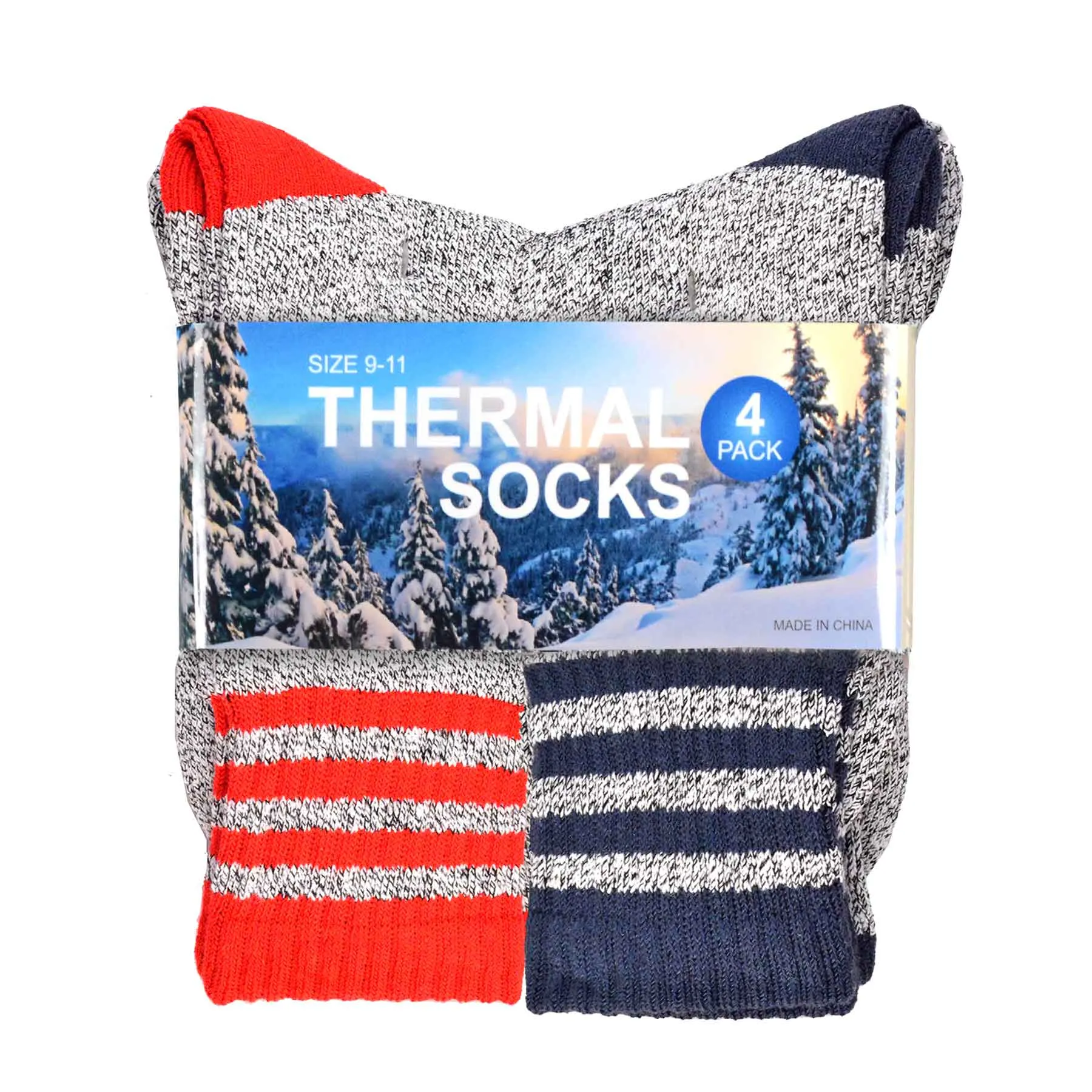 TeeHee Socks Men's Thermal Cotton Crew Solid Red/Blue 4-Pack (50766)