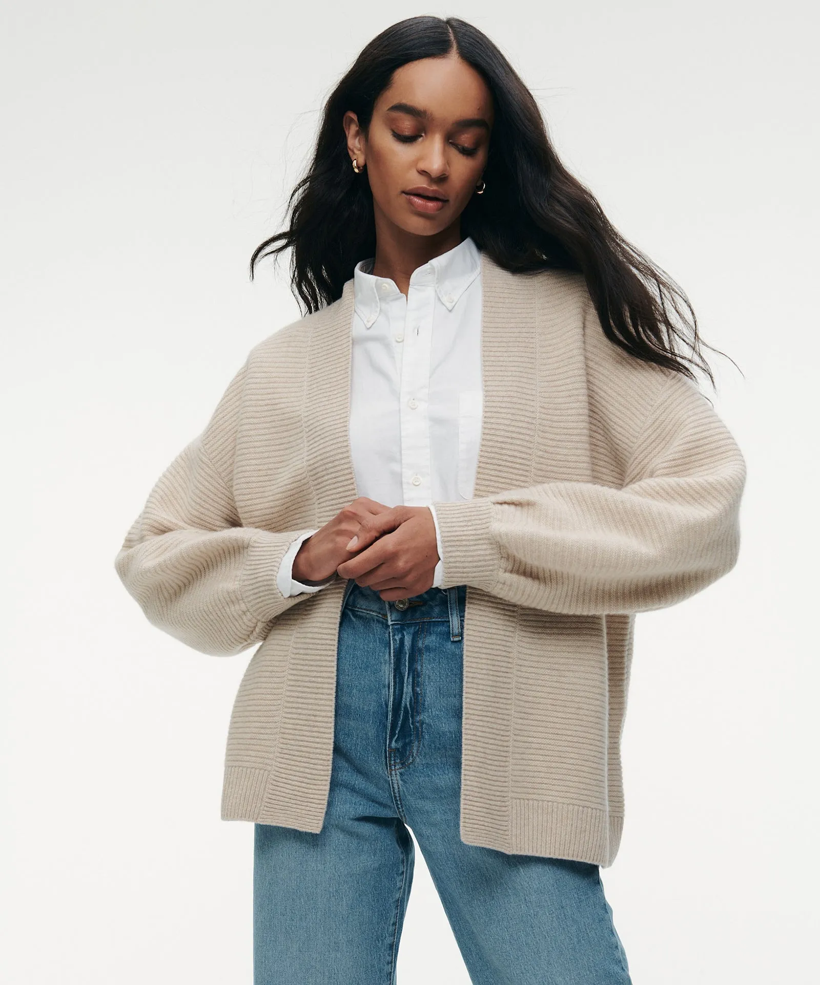 Textured Cashmere Throw Cardigan