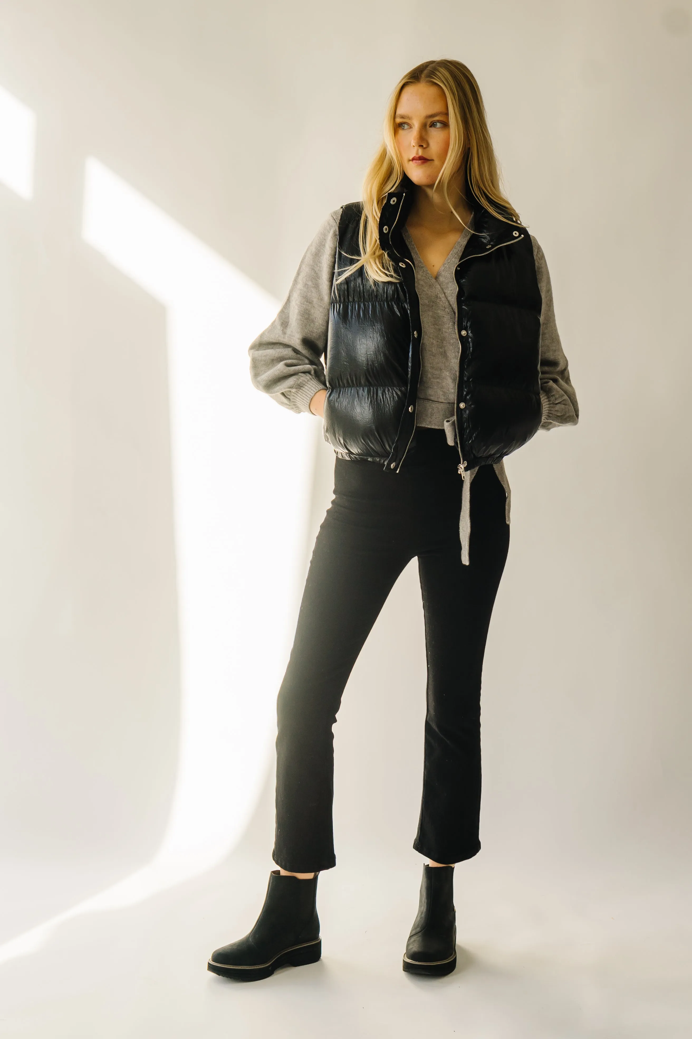 The Galveston Shiny Metallic Puffer Vest in Black