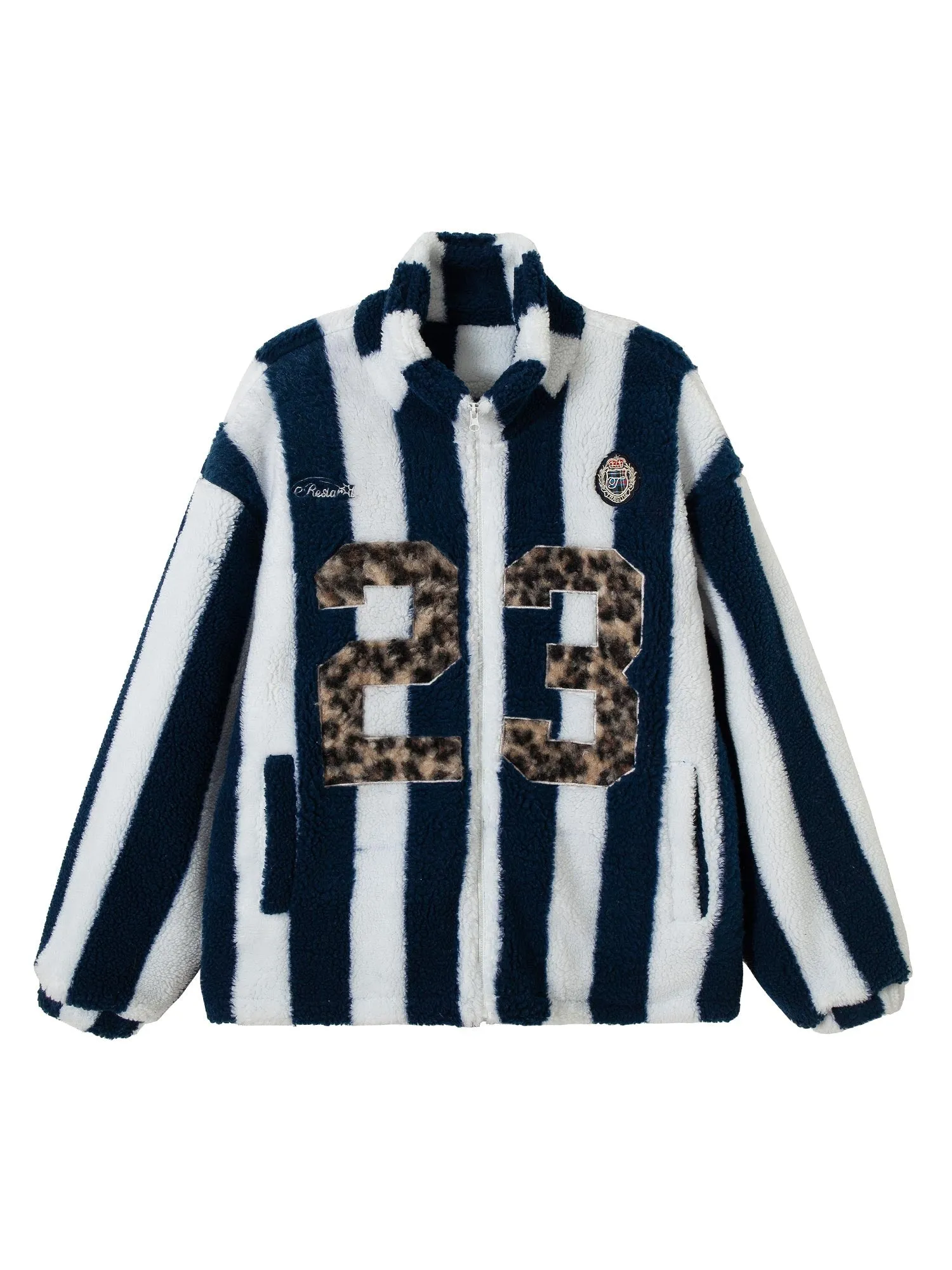 Thesupermade Embroidered Lambswool Jersey Striped Coat