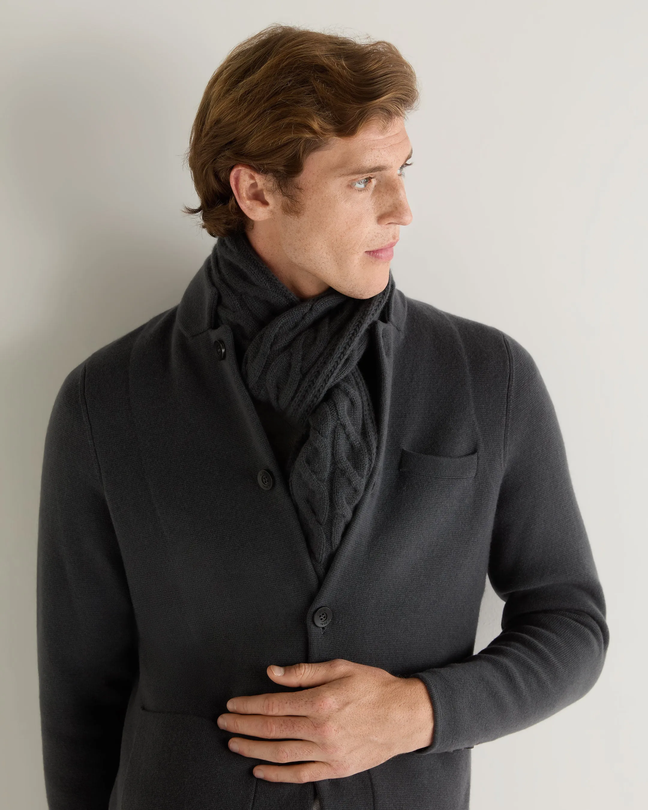 Unisex Cable Rib Cashmere Scarf Anthracite Grey