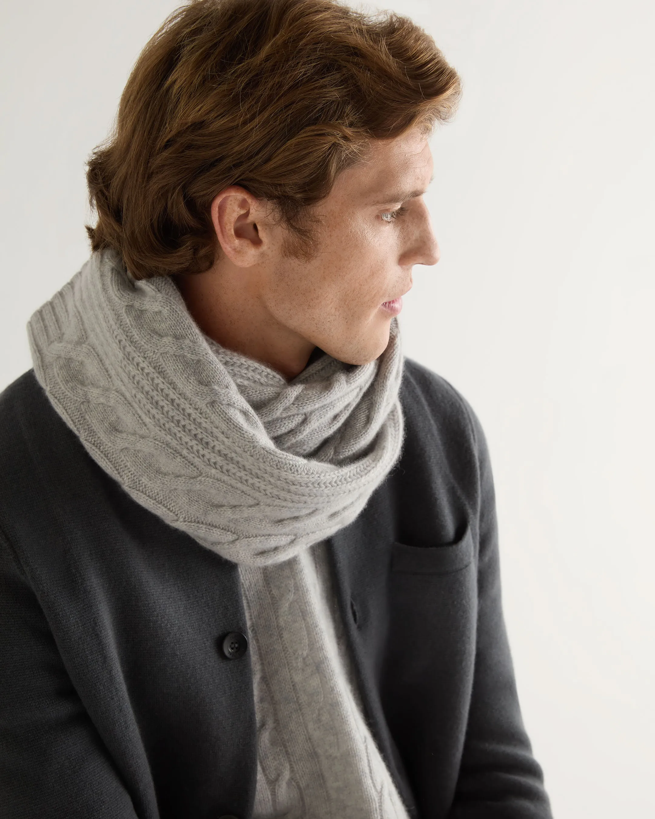 Unisex Cable Rib Cashmere Scarf Fumo Grey