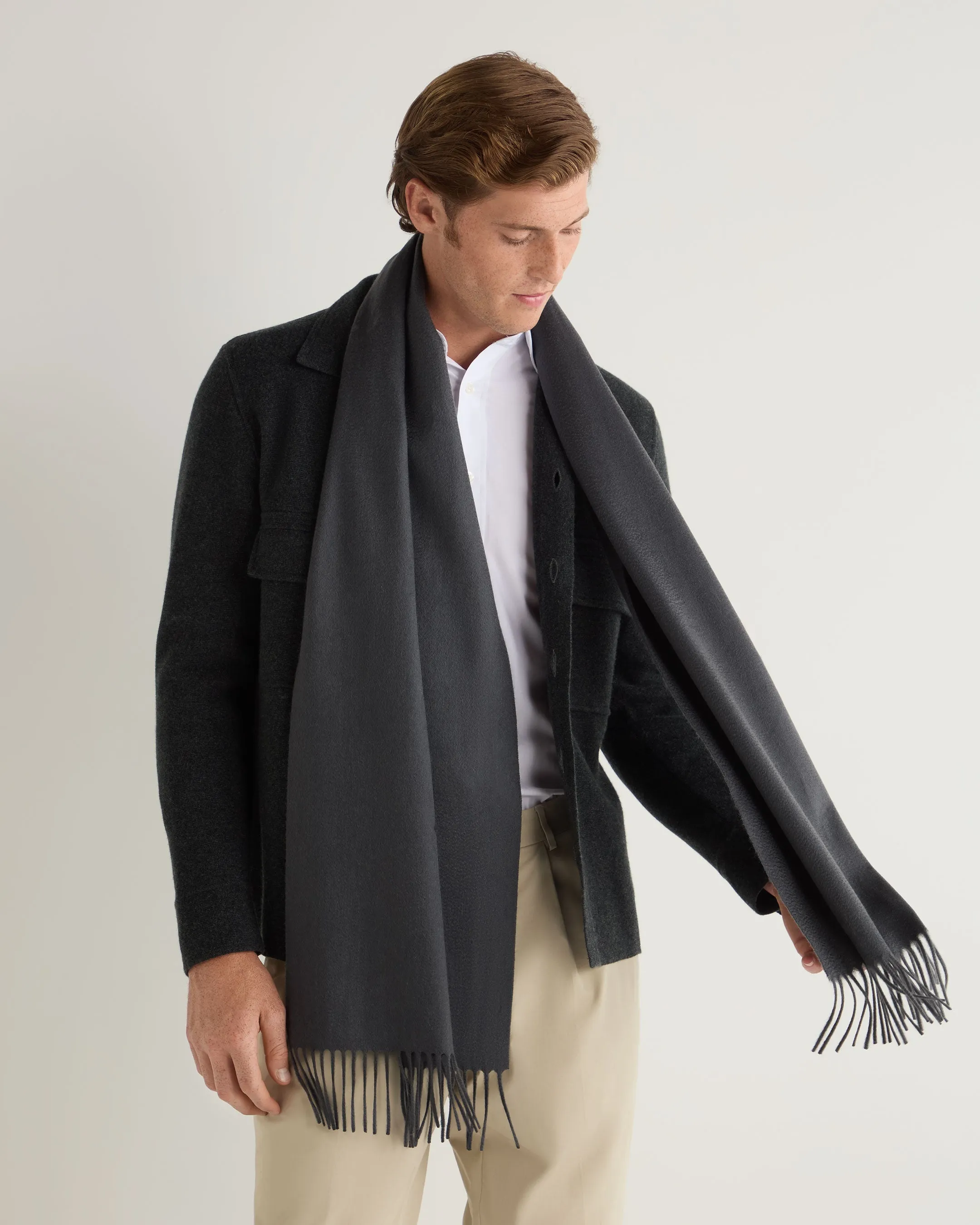 Unisex Large Woven Cashmere Scarf Anthracite Grey