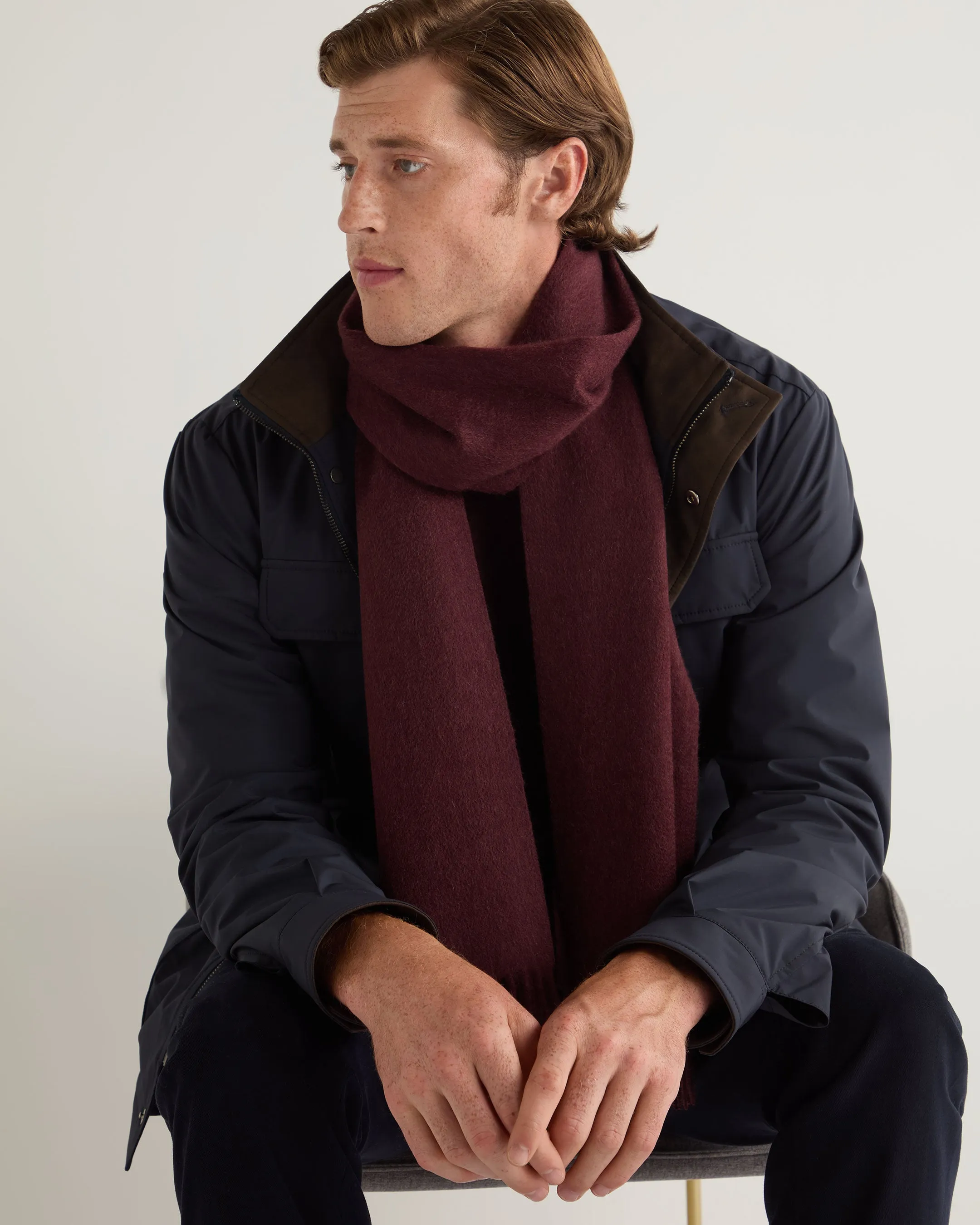 Unisex Large Woven Cashmere Scarf Claret Red