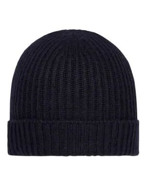 Unisex Ribbed Cashmere Hat Navy Blue