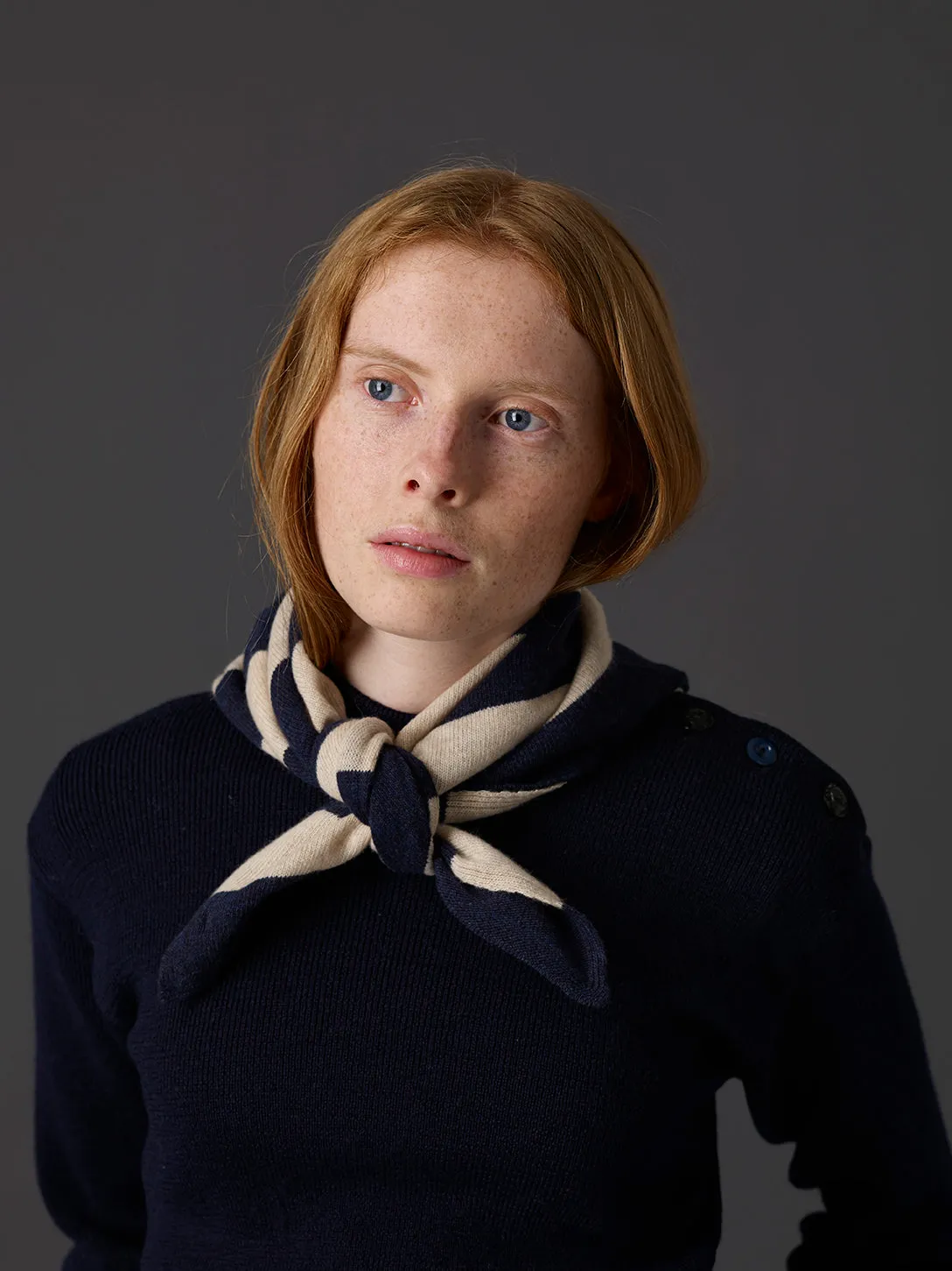 Wide Stripe Square Neckerchief Scarlet & Oatmeal Sample Sale