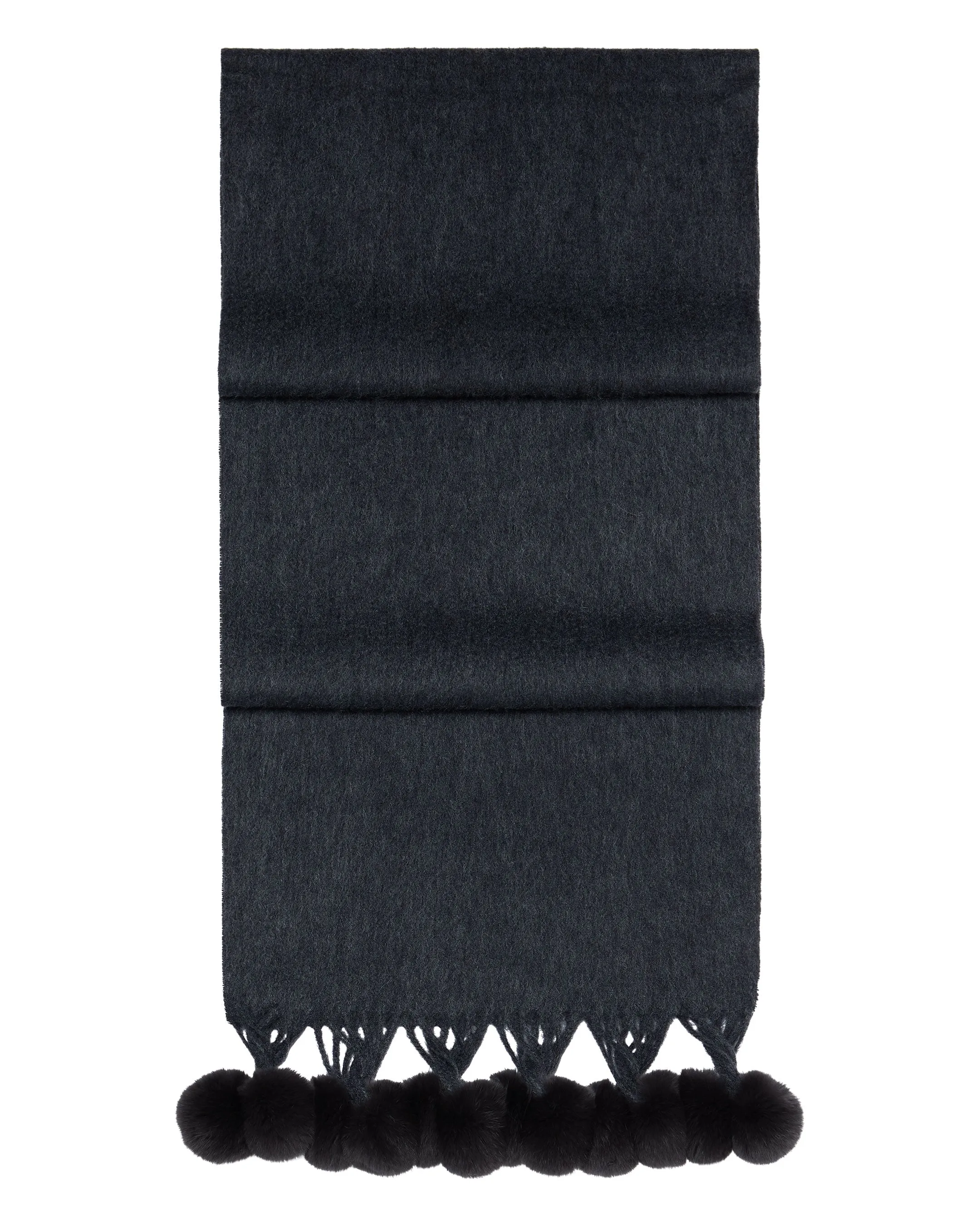 Women's Davos Fur Bobble Cashmere Scarf Dark Charcoal Grey