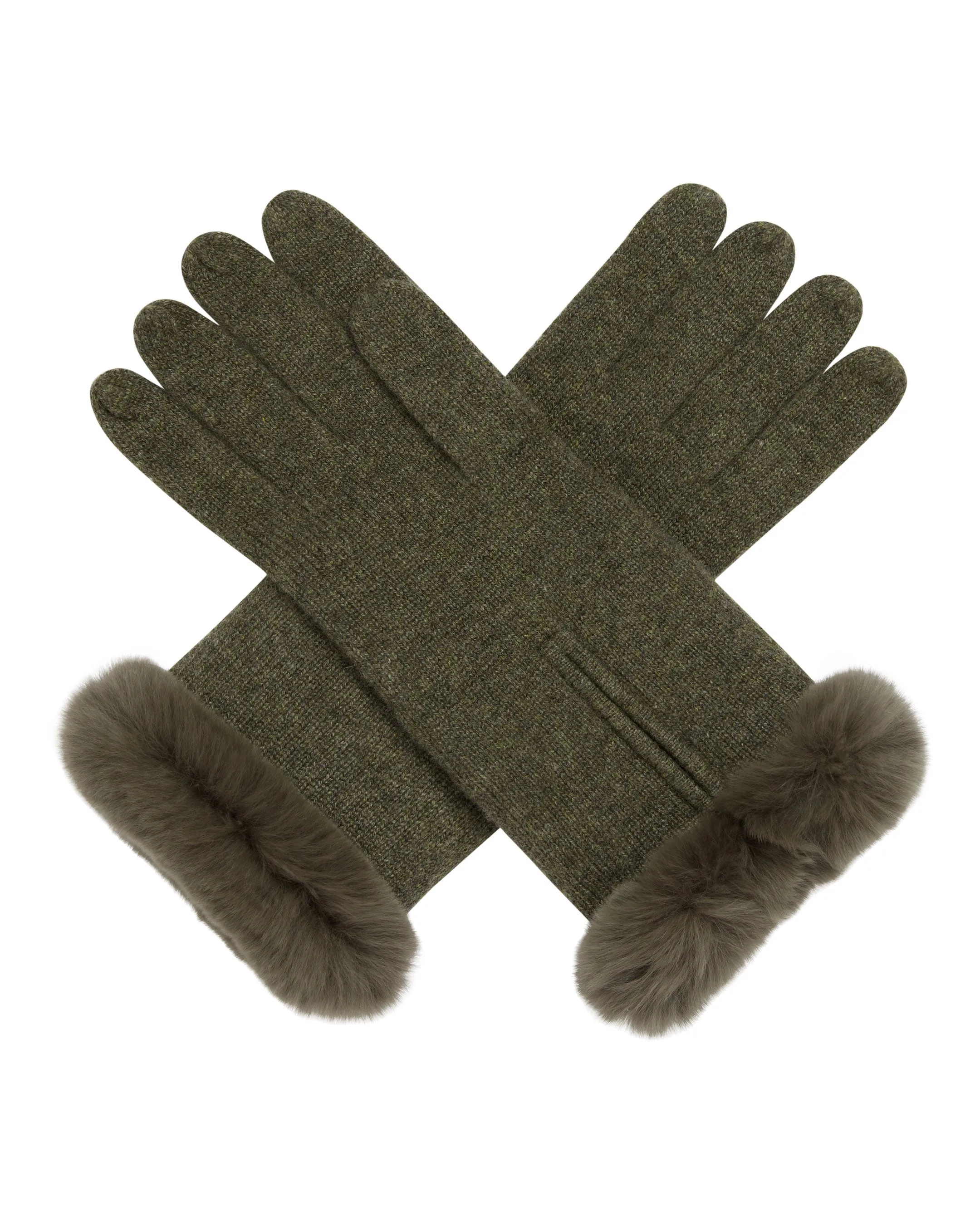 Women's Fur Trim Cashmere Gloves Moss Green