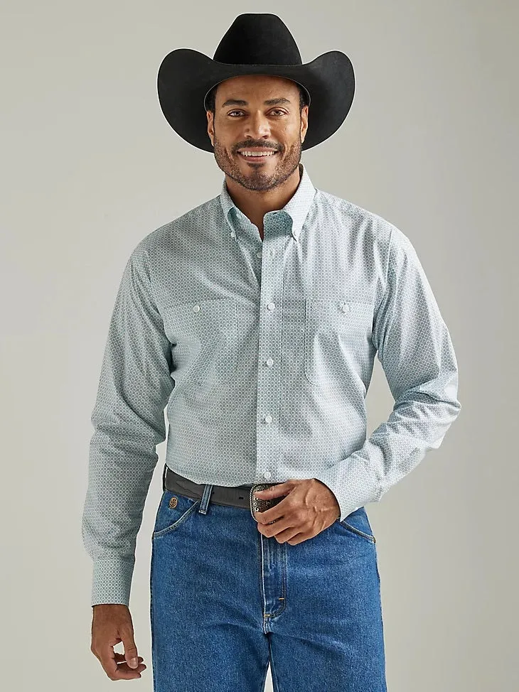 'Wrangler' Men's George Strait Print Button Down - Teal Chain